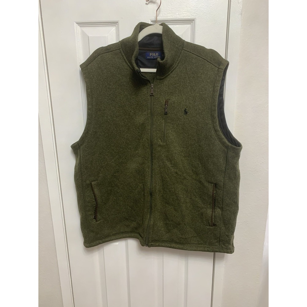 Polo Ralph Lauren Mens Sweater Knit Fleece Full Zip Vest Green 2XL